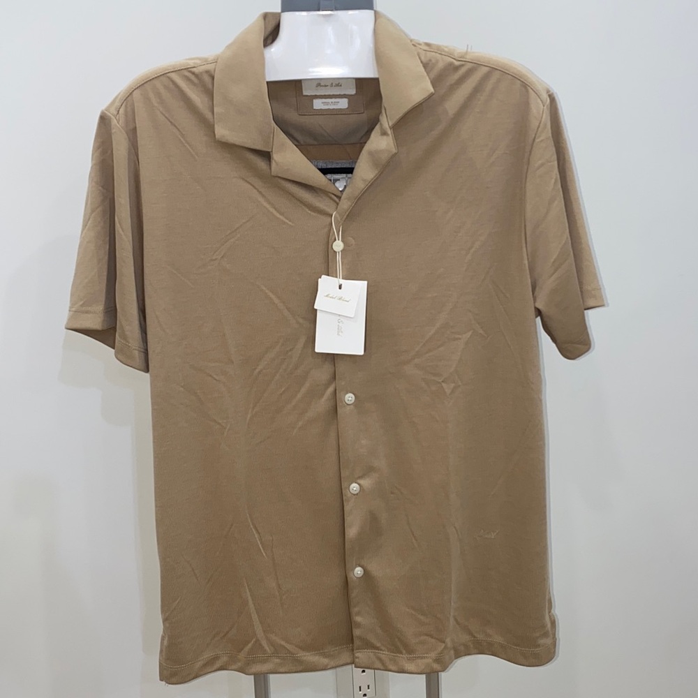 NWT Porter & Ash Men’s Shirt Button Down Soft Stretch Modal Blend Beige Tan M